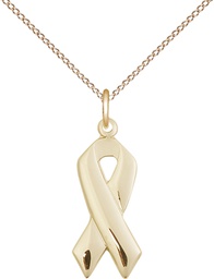 [5150GF/18GF] 14kt Gold Filled Cancer Awareness Pendant on a 18 inch Gold Filled Light Curb chain