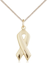 [5150GF/18GF] 14kt Gold Filled Cancer Awareness Pendant on a 18 inch Gold Filled Light Curb chain