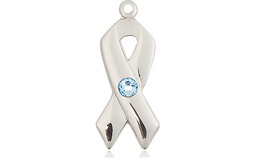 [5150SS-STN3] Sterling Silver Cancer Awareness Medal with a 3mm Aqua Swarovski stone