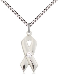 [5150SS-STN4/18S] Sterling Silver Cancer Awareness Pendant with a 3mm Crystal Swarovski stone on a 18 inch Light Rhodium Light Curb chain