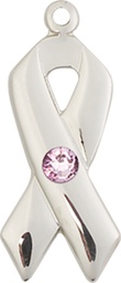[5150SS-STN6] Sterling Silver Cancer Awareness Medal with a 3mm Light Amethyst Swarovski stone