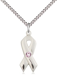 [5150SS-STN6/18S] Sterling Silver Cancer Awareness Pendant with a 3mm Light Amethyst Swarovski stone on a 18 inch Light Rhodium Light Curb chain
