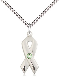 [5150SS-STN8/18S] Sterling Silver Cancer Awareness Pendant with a 3mm Peridot Swarovski stone on a 18 inch Light Rhodium Light Curb chain