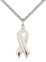 [5150SS/18S] Sterling Silver Cancer Awareness Pendant on a 18 inch Light Rhodium Light Curb chain