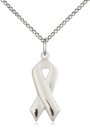 [5150SS/18SS] Sterling Silver Cancer Awareness Pendant on a 18 inch Sterling Silver Light Curb chain