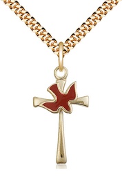 [5229RGF/24G] 14kt Gold Filled Cross / Holy Spirit Pendant on a 24 inch Gold Plate Heavy Curb chain