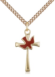 [5229RGF/24GF] 14kt Gold Filled Cross / Holy Spirit Pendant on a 24 inch Gold Filled Heavy Curb chain