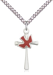 [5229RSS/24SS] Sterling Silver Cross / Holy Spirit Pendant on a 24 inch Sterling Silver Heavy Curb chain