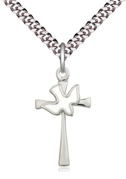 [5229WSS/24S] Sterling Silver Cross / Holy Spirit Pendant on a 24 inch Light Rhodium Heavy Curb chain