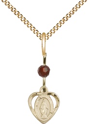 [5401GTGF/18G] 14kt Gold Filled Miraculous Pendant with a Garnet bead on a 18 inch Gold Plate Light Curb chain