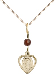 [5401GTGF/18GF] 14kt Gold Filled Miraculous Pendant with a Garnet bead on a 18 inch Gold Filled Light Curb chain