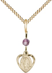 [5401LAMGF/18G] 14kt Gold Filled Miraculous Pendant with a Light Amethyst bead on a 18 inch Gold Plate Light Curb chain