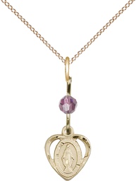 [5401LAMGF/18GF] 14kt Gold Filled Miraculous Pendant with a Light Amethyst bead on a 18 inch Gold Filled Light Curb chain