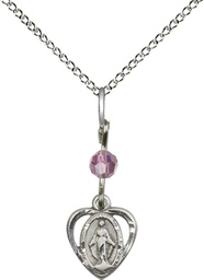 [5401LAMSS/18SS] Sterling Silver Miraculous Pendant with a Light Amethyst bead on a 18 inch Sterling Silver Light Curb chain