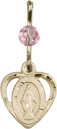 [5401LROGF] 14kt Gold Filled Miraculous Medal with a Light Rose bead