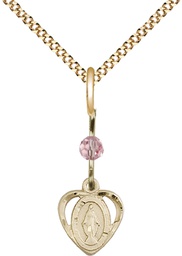 [5401LROGF/18G] 14kt Gold Filled Miraculous Pendant with a Light Rose bead on a 18 inch Gold Plate Light Curb chain