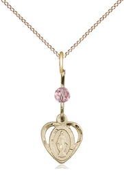 [5401LROGF/18GF] 14kt Gold Filled Miraculous Pendant with a Light Rose bead on a 18 inch Gold Filled Light Curb chain