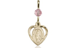 [5401LROKT] 14kt Gold Miraculous Medal with a Light Rose bead