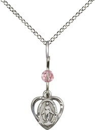 [5401LROSS/18SS] Sterling Silver Miraculous Pendant with a Light Rose bead on a 18 inch Sterling Silver Light Curb chain