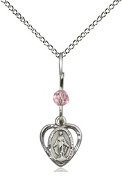 [5401LROSS/18SS] Sterling Silver Miraculous Pendant with a Light Rose bead on a 18 inch Sterling Silver Light Curb chain