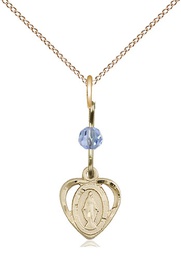 [5401LSAGF/18GF] 14kt Gold Filled Miraculous Pendant with a Light Sapphire bead on a 18 inch Gold Filled Light Curb chain
