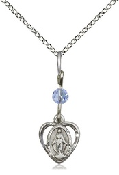 [5401LSASS/18SS] Sterling Silver Miraculous Pendant with a Light Sapphire bead on a 18 inch Sterling Silver Light Curb chain