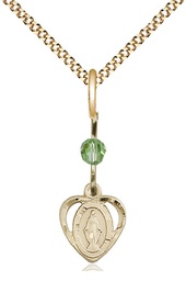 [5401PDGF/18G] 14kt Gold Filled Miraculous Pendant with a Peridot bead on a 18 inch Gold Plate Light Curb chain