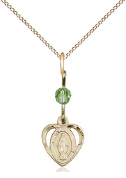 [5401PDGF/18GF] 14kt Gold Filled Miraculous Pendant with a Peridot bead on a 18 inch Gold Filled Light Curb chain
