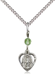 [5401PDSS/18S] Sterling Silver Miraculous Pendant with a Peridot bead on a 18 inch Light Rhodium Light Curb chain