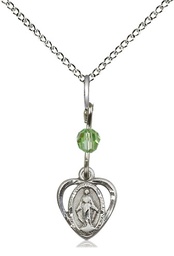 [5401PDSS/18SS] Sterling Silver Miraculous Pendant with a Peridot bead on a 18 inch Sterling Silver Light Curb chain