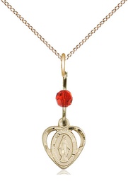 [5401RBGF/18GF] 14kt Gold Filled Miraculous Pendant with a Ruby bead on a 18 inch Gold Filled Light Curb chain