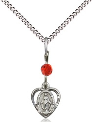 [5401RBSS/18S] Sterling Silver Miraculous Pendant with a LSI bead on a 18 inch Light Rhodium Light Curb chain