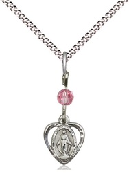 [5401ROSS/18S] Sterling Silver Miraculous Pendant with a Rose bead on a 18 inch Light Rhodium Light Curb chain