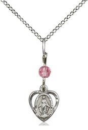 [5401ROSS/18SS] Sterling Silver Miraculous Pendant with a Rose bead on a 18 inch Sterling Silver Light Curb chain