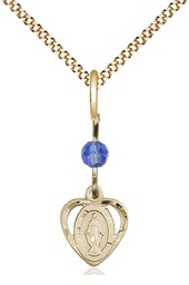 [5401SAGF/18G] 14kt Gold Filled Miraculous Pendant with a Sapphire bead on a 18 inch Gold Plate Light Curb chain
