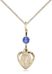 [5401SAGF/18GF] 14kt Gold Filled Miraculous Pendant with a Sapphire bead on a 18 inch Gold Filled Light Curb chain