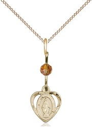 [5401TPGF/18GF] 14kt Gold Filled Miraculous Pendant with a Topaz bead on a 18 inch Gold Filled Light Curb chain