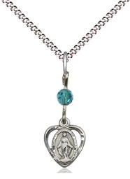 [5401ZCSS/18S] Sterling Silver Miraculous Pendant with a Zircon bead on a 18 inch Light Rhodium Light Curb chain