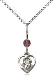 [5407AMSS/18SS] Sterling Silver Guardian Angel Pendant with an Amethyst bead on a 18 inch Sterling Silver Light Curb chain