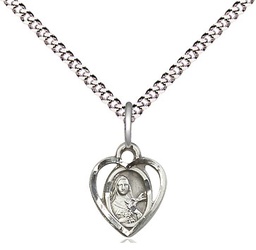 [5409SS/18S] Sterling Silver Saint Theresa Pendant on a 18 inch Light Rhodium Light Curb chain