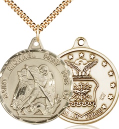 [0201GF1/24G] 14kt Gold Filled Saint Michael Air Force Pendant on a 24 inch Gold Plate Heavy Curb chain