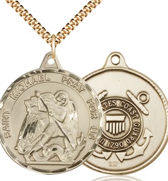 [0201GF3/24G] 14kt Gold Filled Saint Michael Coast Guard Pendant on a 24 inch Gold Plate Heavy Curb chain