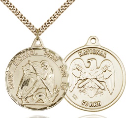 [0201GF5/24G] 14kt Gold Filled Saint Michael National Guard Pendant on a 24 inch Gold Plate Heavy Curb chain