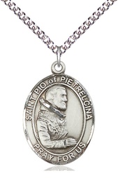 [7125SS/24SS] Sterling Silver Saint Pio of Pietrelcina Pendant on a 24 inch Sterling Silver Heavy Curb chain