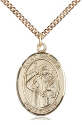 [7127GF/24GF] 14kt Gold Filled Saint Ursula Pendant on a 24 inch Gold Filled Heavy Curb chain