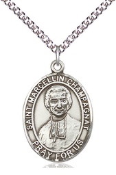 [7131SS/24SS] Sterling Silver Saint Marcellin Champagnat Pendant on a 24 inch Sterling Silver Heavy Curb chain