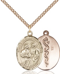 [7132GF8/24GF] 14kt Gold Filled Saints Cosmas &amp; Damian Doctors Pendant on a 24 inch Gold Filled Heavy Curb chain