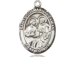 [7132SS] Sterling Silver Saints Cosmas &amp; Damian Medal