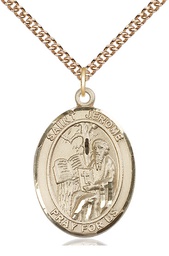 [7135GF/24GF] 14kt Gold Filled Saint Jerome Pendant on a 24 inch Gold Filled Heavy Curb chain