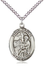 [7135SS/24SS] Sterling Silver Saint Jerome Pendant on a 24 inch Sterling Silver Heavy Curb chain